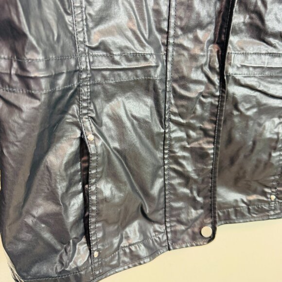 Trina Turk Faux Leather Jacket Womens 4 black slick look hooded coat - Picture 5 of 9
